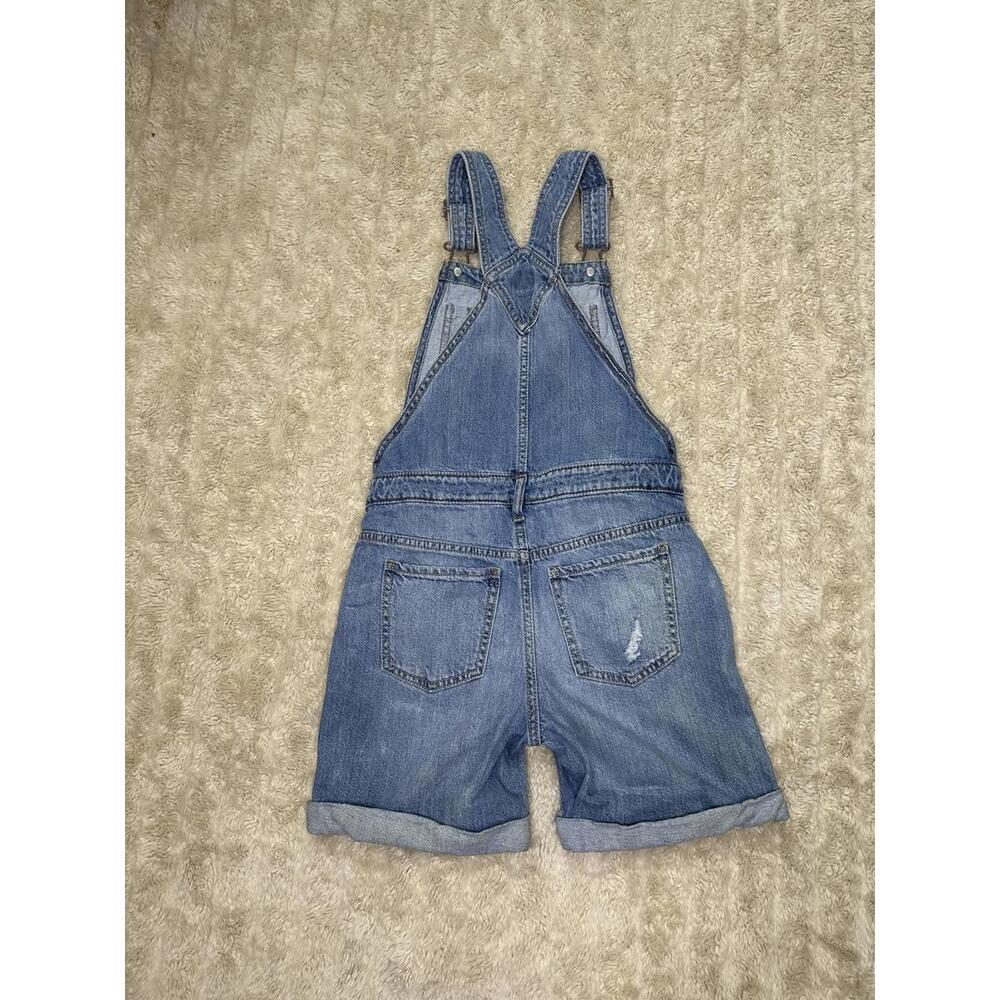 GAP Kids distressed denim cuffed short overalls/shortalls Size Large (10-11) - Picture 6 of 11